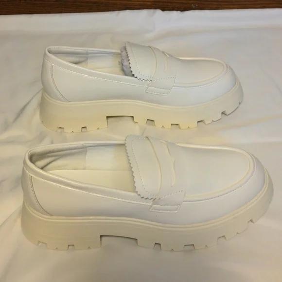 White Platform Clogs Mules Lug bottom slip on penny loafers size 7 - Picture 5 of 8